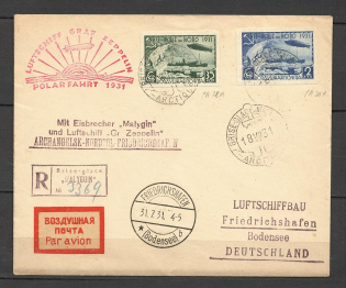 "1931 Registered Letter, ""Graf Zeppelin"" Airship meets ""Malygin"" Icebreaker, Special Handstamps"