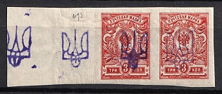 1918 3k Kiev (Kyiv) Type 2, Ukrainian Tridents, Ukraine, Pair, Tridents and Watermark on the Margin