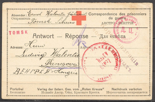 1915 Prisoner of War Card Issued by Austria, censorship of Tomsk