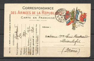 1914 form of Soldiers' Correspondence In France, Field Mail, Flags of the Union States