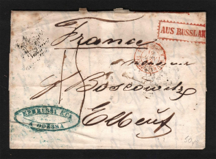 1858 Cover from Odessa to France (Dobin 1.09b - R4, Dobin 8.01 - R4)
