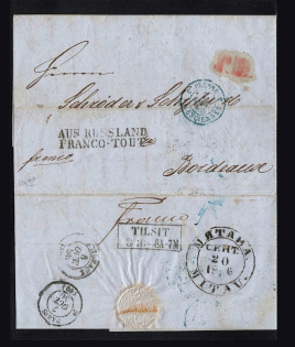 1856 Cover from Mitau to Bordeaux France (Dobin 1.07b - R4)