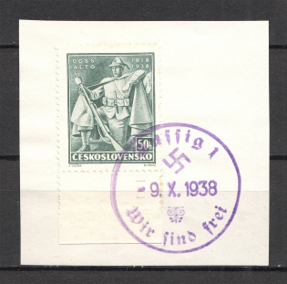 1938 Germany Occupation of Rumburg Cancelation Sudetenland 50 H