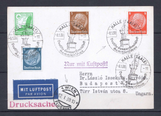 1938 Third Reich airmail cover Hale -through Vienna - Budapest with special postmark