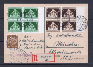 1936 Third Reich registered cover to Munich 3pf and 5 pf block of four franking