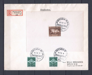 1936 Third Reich registered cover with special postmark and franking souvenir sheet