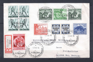 1940 Third Reich multi franking registered cover to Hamburg with special postmark Malmedy