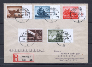 1944 Third Reich registered cover to Hamburg with forces stamps