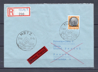 1940 Third Reich occupation of Lorraine 100pf registered cover special stempel CV 120 EUR