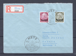 1940 Third Reich occupation of Lorraine 15pf, 30pf registered cover special postmark CV 70 EUR