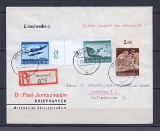 1944 Third Reich registered cover with wehrmacht day stamps