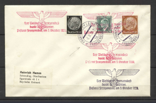 1938 Third Reich+Czechoslovakia cover Frantiskovy lazne -Schirnding With propaganda postmark