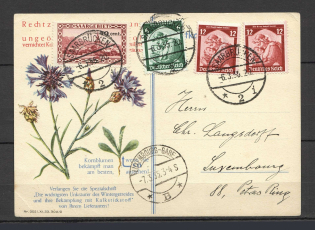 1935 Third Reich + SAAR postcard to Luxembourg