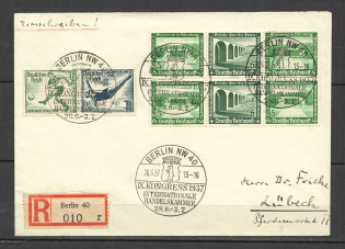 1937 Third Reich registered cover with together prints and postmark Berlin congress