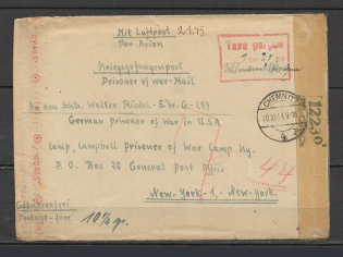 1944 Third Reich Prisoner of War censorship cover Chemnitz - New-York