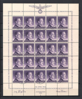 1943 Germany General Government Cancellation Krakow Block Full Sheet 12 Gr + 1 Zl