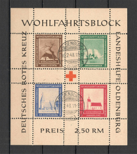 1948 Germany Oldenburg Local Issue Block (Perf, Unlisted, Canceled)