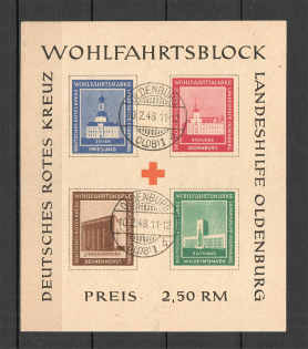 1948 Germany Oldenburg Local Issue Block (Imperf, Unlisted, Canceled)