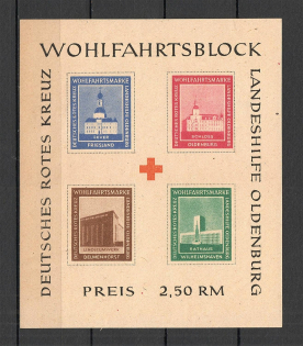 1948 Germany Oldenburg Local Issue Block (Imperf, Unlisted)