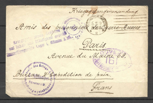1917 Germany prisoner of war censorship cover Münster - Paris