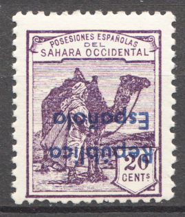 1932 Spanish Sahara Inverted + Error Color Overprint