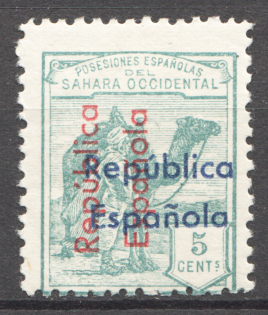1931-32 Spanish Sahara Double + Inverted + Different Color Overprint