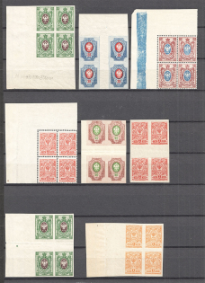 1908-17 Russia Empire Blocks of Four Group (2 Scans, MNH)