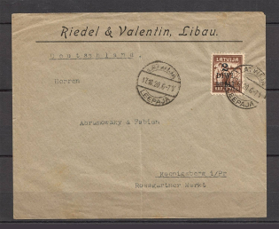 1920 Latvia Cover franked 2 Divi Rubli Liepaja Libau