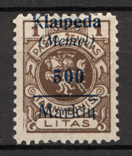 1923 Germany Klaipeda Memel 500 M (Shifted Perforation, Print Error)