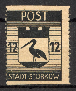 1945 Storkow Germany Local Post 12 Pf (Shifted+Missed Perf, CV $65, MNH)