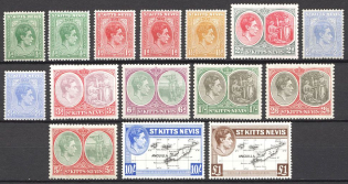 1938-50 St. Kitts-Nevis British Empire Varieties of Colors CV 195 GBP (Full Set)