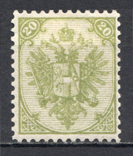 1879-98 Bosnia and Herzegovina 20 Kr (Mi. 8I, LYTHO, Olive-green, CV $840)