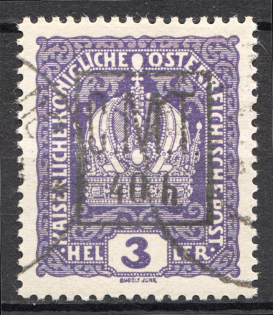 1919 Romanian Occupation of Kolomyia CMT 40 h on 3 H (Black Ovp, Cancelled)