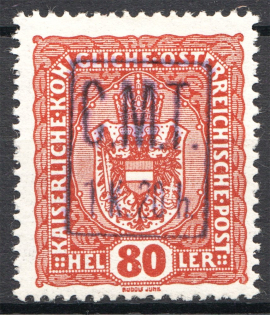 1919 Romanian Occupation of Ukraine Kolomyia CMT 1 K 20 h on 80 H (Violet Ovp)