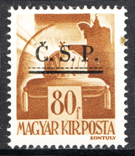 1945 Roznava Slovakia Ukraine CSP Local Overprint 80 Filler (MNH)