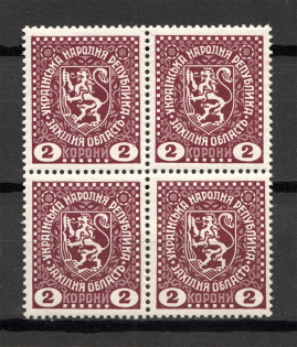 1919 Second Vienna Issue Ukraine Block of Four 2 Kr (MNH)