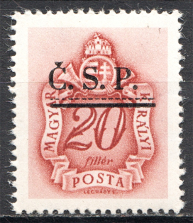 1945 Roznava Slovakia Ukraine CSP Local Overprint 20 Filler (MNH)
