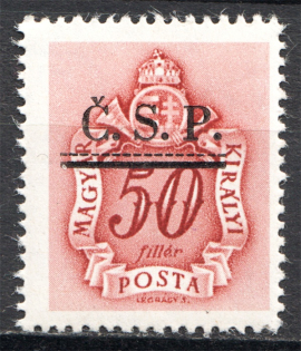 1945 Roznava Slovakia Ukraine CSP Local Overprint 50 Filler (MNH)