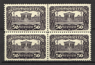 1919-21 Austria 50 Kr (Perf 11.5, Block of Four, CV $145, MNH, Signed)
