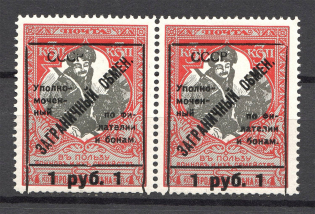 1925 USSR Philatelic Exchange Tax Stamps Pair 1 Rub (Shifted Frame+Broken `СССР`, Type II+III, Perf 11.5, MH/MNH)