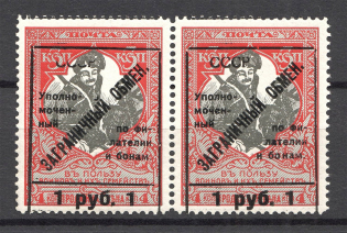 1925 USSR Philatelic Exchange Tax Stamps Pair 1 Rub (Shifted Frame+Broken `СССР`, Type I+II, Perf 11.5, MH/MNH)