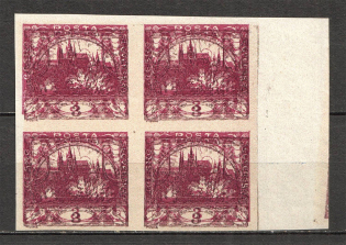 Czechoslovakia `3` Block of Four (Probe, Proof, Multipy Printing, MNH)