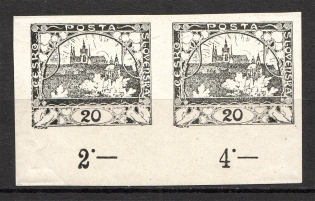 1918-19 Czechoslovakia `20` Pair (Probe, Proof, MNH)