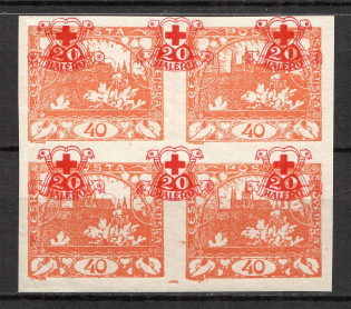 1920 Czechoslovakia `20` Block of Four (Shifted Overprint, Probe, Proof)