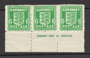 1941-42 Germany Occupation of Guernsey Strip 1/2 P (Control Text, CV $35, MNH)