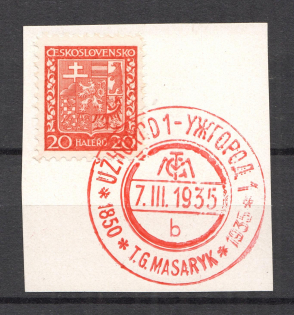 1935 Carpatho-Ukraine Thomas Masaryck 20 H (`Uzhgorod 1` Special Red Postmark)