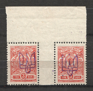 Kiev Type 2a - 3 Kop, Ukraine Tridents Gutter-Pair (CV $30, MNH)
