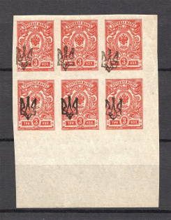 Ekaterinoslav Type 1 - 3 Kop, Ukraine Tridents Block (Shifted Overprint, Print Error, MNH)