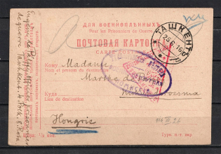 Prisoner of War Postcard, Form of Turkestan District, Tashkent. Censorship of the Turkestan Commission and Austria