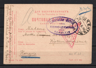 Prisoner of War Postcard, Form of Turkestan District, Tashkent. Censorship of the Turkestan Commission and Austria
